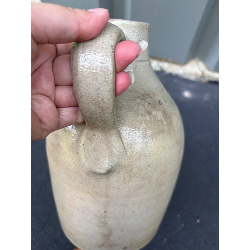 Antique Salt Glazed neutral beige Gray Stoneware Jug 10